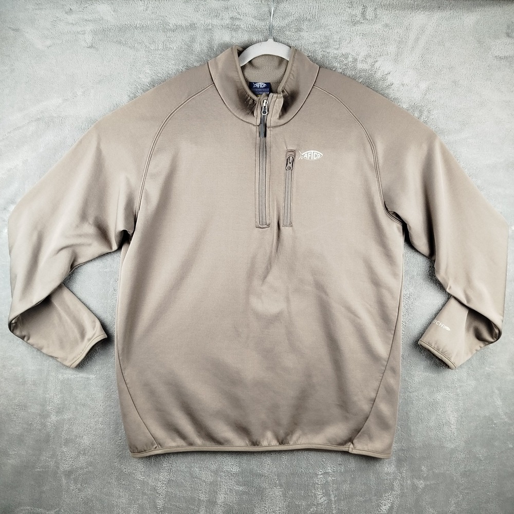 AFTCO Fleece Pullover Mens XL Light Brown 1/4 Zip Performance Jacket AFTECH‎